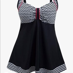 NWOT DANIFY Plus Size 16 Swim Dress Vintage Sailor Swimsuit - Blk/Red